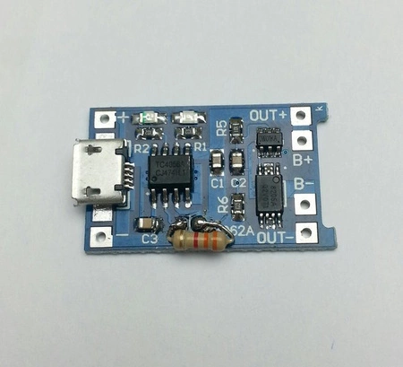 Zasilacz buforowy - Ładowarka Micro USB 1A do Li-pol 18650 - na TP4056